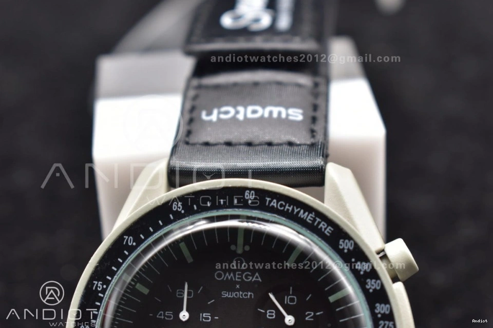 Moon Strap to The Moonwatch x Swatch Bioceramic Mission Quartz Omega on Nylon 1221